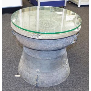 Oriental style bronze drum form occasional table with plate…