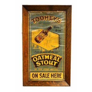 Original Tooheys Oatmeal Stout advertising sign in wooden frame.…