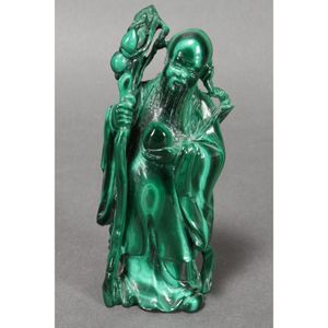 Chinese carved malachite figure of Shou Lao, depicted standing&hellip;