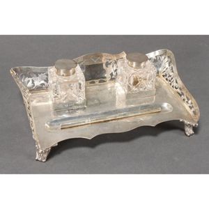 Edwardian sterling silver and crystal desk set, hallmarked…