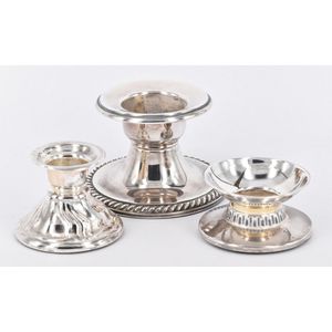 Three sterling silver various candle holders, circular shaped,…