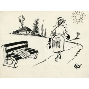 Les Such: Folio of artwork including cartoons (9), sugar cane…