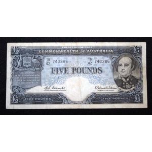 Commonwealth of Australia Five Pound note Coombs and Wilson