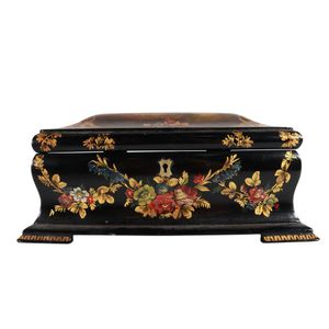 Papier mache stationary box mid 19th century, Japanned black,…