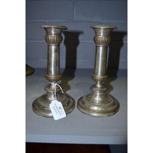 Pair of old Sheffield plate Georgian candlesticks, approx 19.5…