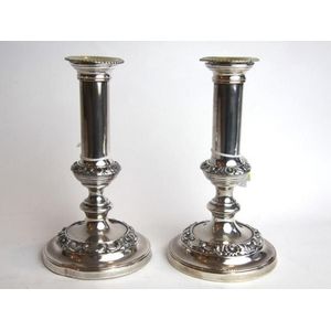 A pair William IV Sheffield plate candle sticks, circa 1830. 20…