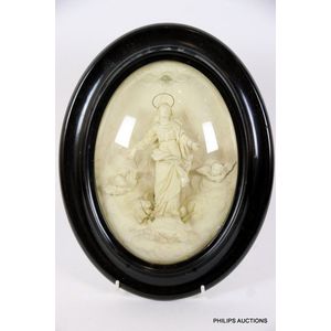 A framed antique plaster cast of the Assumption of the Virgin,…