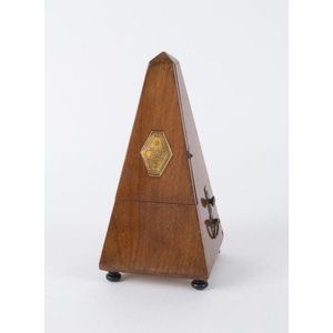 A French metronome with clockwork movement in walnut case,…