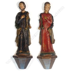 A pair of wooden antique Spanish religious figures, Joseph and…
