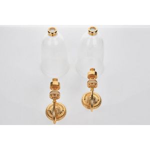 Versace, pair of wall sconces, gilded metal and glass,…