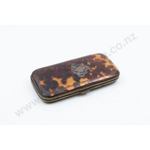 Victorian tortoiseshell calling card case, the lid inlaid with…