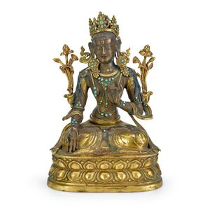 A repousse gilt bronze figure of White Tara, Mongolia, circa&hellip;