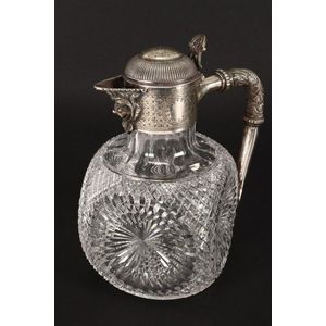 Handsome Victorian claret jug, with silver plate cover, mount…
