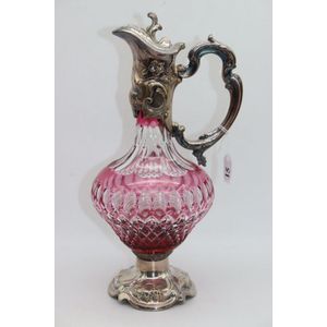 Whitehill claret jug, ruby overlay and cut design, silver…