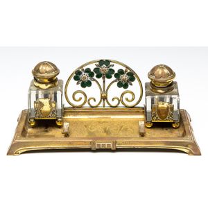 Floral Enamelled Brass Inkwell (26.5 cm Width) - Writing - Inkwells ...