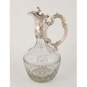 Crystal Glass Diamond Cut & Silverplated Top Lid, Handle Claret Jug Ewer  Decanter Wine Pitcher Circa 1930s-1940s Barware Heavy 