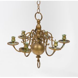 A petite Dutch brass chandelier, 19th century, with brass globe…
