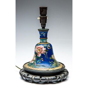 A Early/Mid 20th century cloisonne table lamp on timber base,…