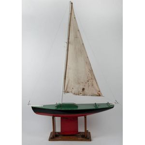 An vintage pond yacht on stand, early to mid 20th century, 145…