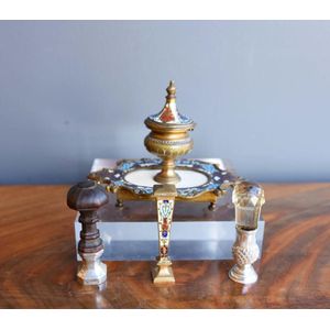 Russian brass & enamel inkwell, a matching seal & two English…