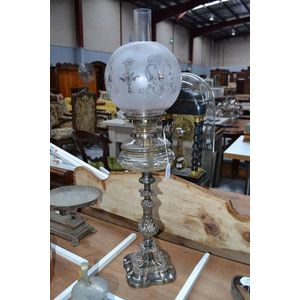 Fine antique silver plated oil banquet lamp, approx 73 cm high