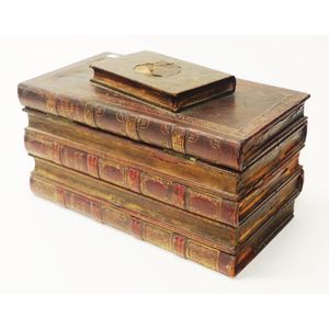 Victorian leather covered wooden 'book stack' form tea caddy,…