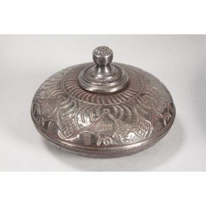 Mexican sterling silver box and stopper, of squat bun form,…