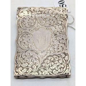 Vintage English Sterling Silver Card Case Engraved with Puzzle Monogram  CPH or HCP Birmingham, Cornelius Saunders