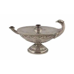 French silver 800 standard Napoleonic oil lamp with etched…