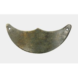 Aboriginal Queen plate. Brass scalloped crescent crudely…