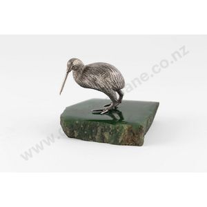 New Zealand sterling silver kiwi and greenstone desk ornament…