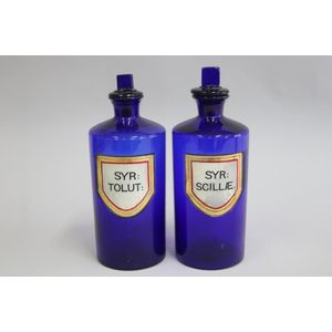 Pair antique of Bristol blue glass jars, with stoppers, SYR:…