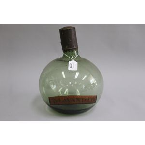 Antique green glass onion bottle with lid, TR: LAVAND:CO: 28 cm…