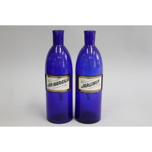 Pair of antique Bristol blue glass bottles, JAR. LIMON and JAR.…