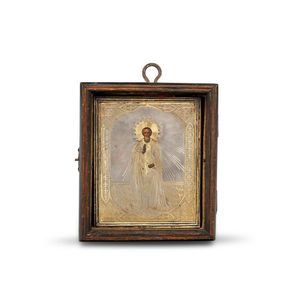 An Orthodox icon of St Theodosius in chased and engraved…