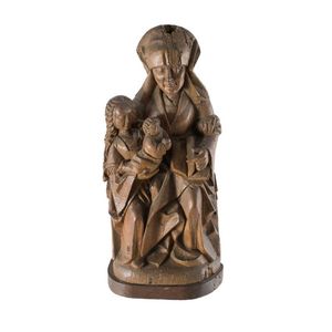 Very early carved oak religious figure group. Madonna and Child…