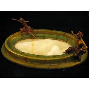 An Art Nouveau cold bronze centre piece with marble insert and…