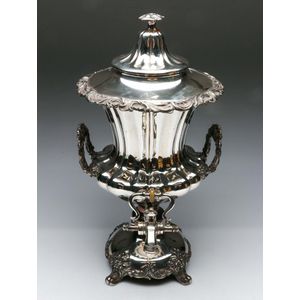 A heavy Victorian silver on copper samovar, twin handled some…