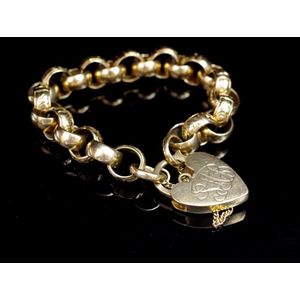 9ct yellow gold fancy belcher link bracelet and heart padlock…