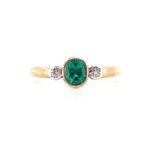 Created emerald, diamond and 9ct yellow gold ring marked 375.…