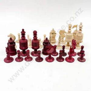 Late circa 19th ivory stained red chess pieces (incomplete),…