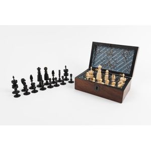 An antique turned ivory chess set, in an antique rosewood box,…