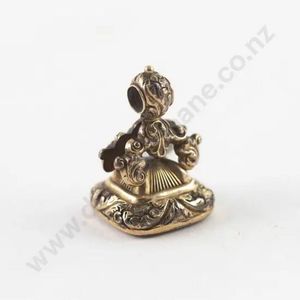 Large Victorian gold plated ornate seal fob, quartz panel&hellip;