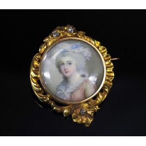 19th century hand painted enamel, ivory portrait and other brooches ...