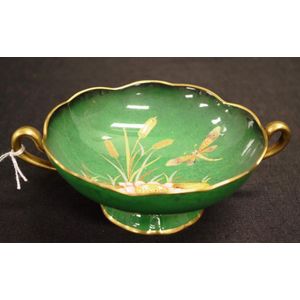 Carlton Ware dragonfly green bowl dual handles, decorated to…