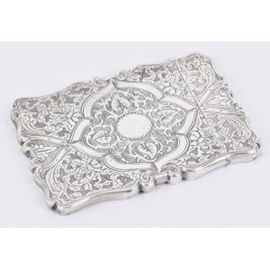 A Victorian sterling silver card case, scalloped and foliate…