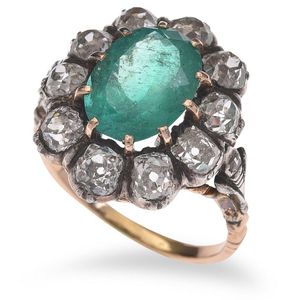 Victorian Emerald and Diamond Cluster Ring - Rings - Jewellery