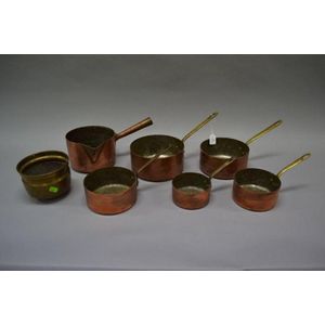 Set of Three Vintage British Copper Measuring Cups With Brass Handles 