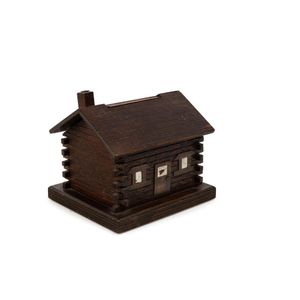 A folk art model house cigarette box, carved grevillea and…
