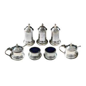 Walker & Hall English Sterling Silver Art Deco Condiment Set w